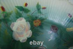 VTG Antique Glass Lamp Shade Reverse Painted fluted edge Rose Floral Replacement