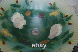 VTG Antique Glass Lamp Shade Reverse Painted fluted edge Rose Floral Replacement