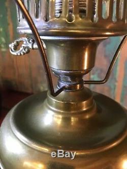 VTG Antique Polished Brass Hurricane Student Lamp White Shades 20 Tall