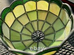 VTG/Antique STAINED LEADED GLASS light SHADE Tiffany slag Style green table lamp