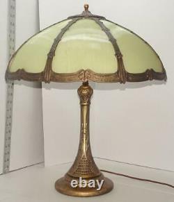 VTG Art Deco Glass Slag Table Lamp Antique Panel Glass Lamp with Shade Refinished