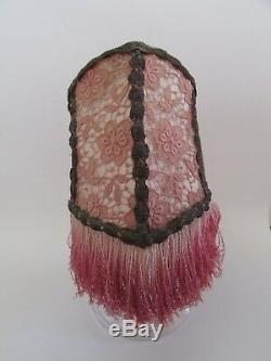 VTG Art Deco/Nouveau Pink Silk Fringed Clip on Lampshade