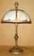 Vtg Art Deco Table Lamp Antique Slag Glass Lamp With Shade Original Gold Finish
