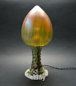 VTG Bohemian ART NOVUEAU 1920's Lamp with Iridescent Glass Shade
