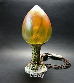 VTG Bohemian ART NOVUEAU 1920's Lamp with Iridescent Glass Shade