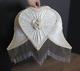 Vtg Dale Tiffany Cream Heart Floral Glass Beaded Fringe Boudoir Lamp Shade Read