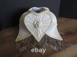 VTG Dale Tiffany Cream Heart Floral Glass Beaded Fringe Boudoir Lamp Shade READ