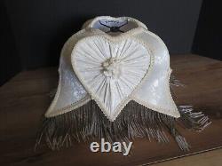 VTG Dale Tiffany Cream Heart Floral Glass Beaded Fringe Boudoir Lamp Shade READ