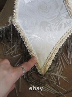 VTG Dale Tiffany Cream Heart Floral Glass Beaded Fringe Boudoir Lamp Shade READ