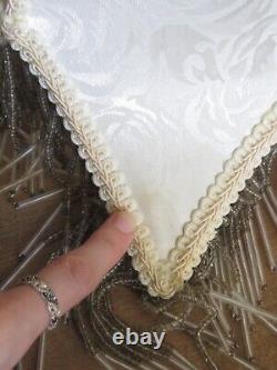 VTG Dale Tiffany Cream Heart Floral Glass Beaded Fringe Boudoir Lamp Shade READ