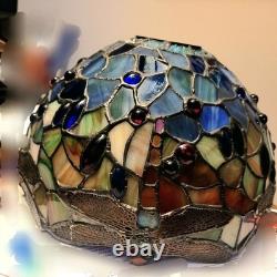 VTG Dale Tiffany/Tiffany Style Dragonfly Stained Beads Glass Round Lamp Shade