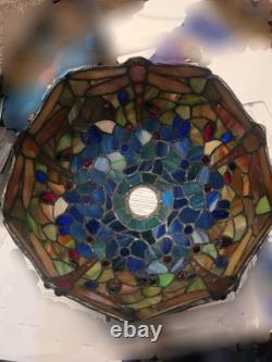 VTG Dale Tiffany/Tiffany Style Dragonfly Stained Beads Glass Round Lamp Shade