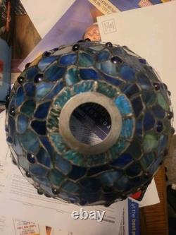 VTG Dale Tiffany/Tiffany Style Dragonfly Stained Beads Glass Round Lamp Shade