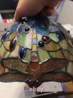 VTG Dale Tiffany/Tiffany Style Dragonfly Stained Beads Glass Round Lamp Shade