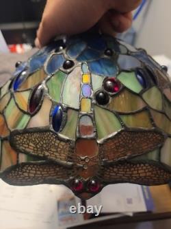 VTG Dale Tiffany/Tiffany Style Dragonfly Stained Beads Glass Round Lamp Shade