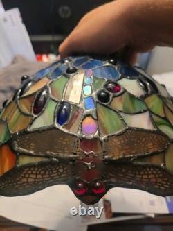 VTG Dale Tiffany/Tiffany Style Dragonfly Stained Beads Glass Round Lamp Shade