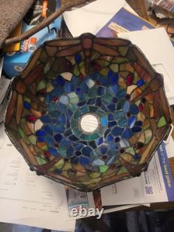 VTG Dale Tiffany/Tiffany Style Dragonfly Stained Beads Glass Round Lamp Shade