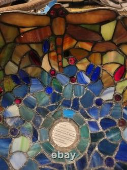 VTG Dale Tiffany/Tiffany Style Dragonfly Stained Beads Glass Round Lamp Shade