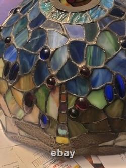 VTG Dale Tiffany/Tiffany Style Dragonfly Stained Beads Glass Round Lamp Shade