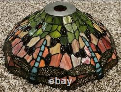 VTG Dragonfly Tiffany Style Lamp Shade Stained Glass 14 For Floor Or Table Lamp