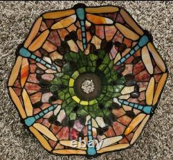 VTG Dragonfly Tiffany Style Lamp Shade Stained Glass 14 For Floor Or Table Lamp