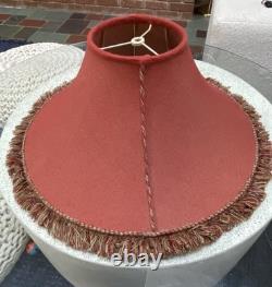 VTG Frederick Cooper Rusty Red Tweed & Fringes Trim HUGE Lamp Shade PERFECT