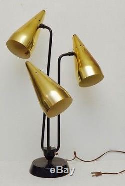 VTG Gold Tin Punch 3 Shades Table Lamp Mid Century Space Age Underwriters Lab