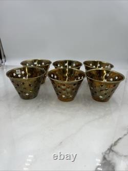 VTG IHI Brass Lamp Shades Star Cutouts Mid Century Modern Heavy Set of 6
