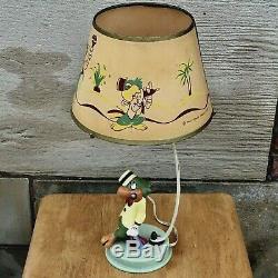 VTG Joe Carioca Parrot Walt Disney Productions Ceramic Table Lamp WithOrig. Shade