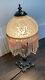 Vtg L & L Wmc Cherub Bronze Parlor 15 Lamp Speckled Dome Glass Shade Beaded