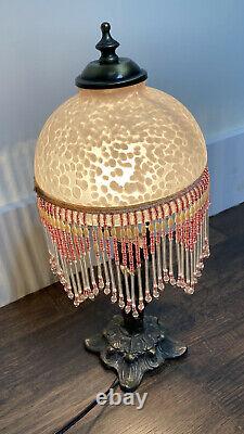 VTG L & L WMC Cherub Bronze Parlor 15 Lamp Speckled Dome Glass Shade Beaded