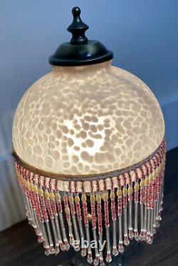 VTG L & L WMC Cherub Bronze Parlor 15 Lamp Speckled Dome Glass Shade Beaded