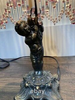 VTG L & L WMC Cherub Bronze Parlor 15 Lamp Speckled Dome Glass Shade Beaded