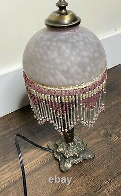 VTG L & L WMC Cherub Bronze Parlor 15 Lamp Speckled Dome Glass Shade Beaded