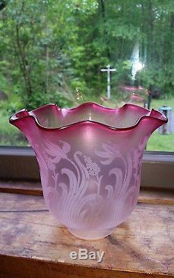 VTG LARGE St Louis Cranberry Ruffled Glass Lamp Shade SIGNED