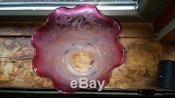 VTG LARGE St Louis Cranberry Ruffled Glass Lamp Shade SIGNED