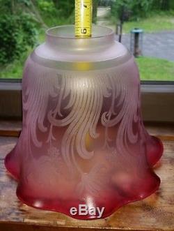 VTG LARGE St Louis Cranberry Ruffled Glass Lamp Shade SIGNED