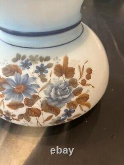 VTG Large 1969s 70s Hurricane Lamp SHADE ONLY, BLUE Brown Florals Flowers