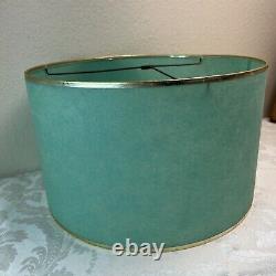 VTG MCM 50's FIBERGLASS LAMP SHADE GOLD Trim 15 Turquoise Blue Green