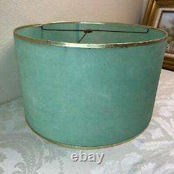 VTG MCM 50's FIBERGLASS LAMP SHADE GOLD Trim 15 Turquoise Blue Green