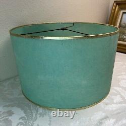 VTG MCM 50's FIBERGLASS LAMP SHADE GOLD Trim 15 Turquoise Blue Green