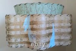 VTG MCM Atomic Turquoise Ceramic Table Lamp 2 Tier Fiberglass WAVE shade