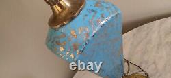 VTG MCM Atomic Turquoise Ceramic Table Lamp 2 Tier Fiberglass WAVE shade