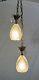 Vtg Mcm Double Swag Hanging Ceiling Light Lamp Diamond Point Glass Shades