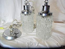 VTG MCM Hollywood Regency Double Swag Glass Globe Hanging Lights Ceiling Lamps