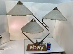 VTG MCM Majestic 3 shade Table Lamp Mid Century Modern Brass Wood 1940s 1950s