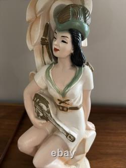 VTG MCM Pair Chalkware Figural Lamps WithRare Venetian Blinds