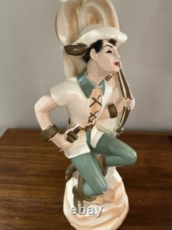 VTG MCM Pair Chalkware Figural Lamps WithRare Venetian Blinds