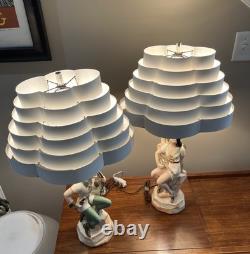 VTG MCM Pair Chalkware Figural Lamps WithRare Venetian Blinds