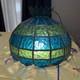 Vtg Mcm Stained Glass Pendant Light Shade Blue Green Slag Glass Scalloped 20